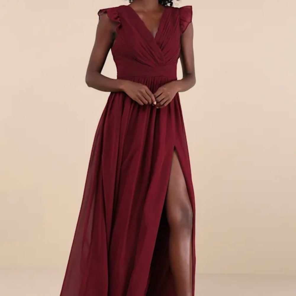 Lulu's Red V-Neck Flutter Sleeve Maxi Dress - Picture 4 of 7